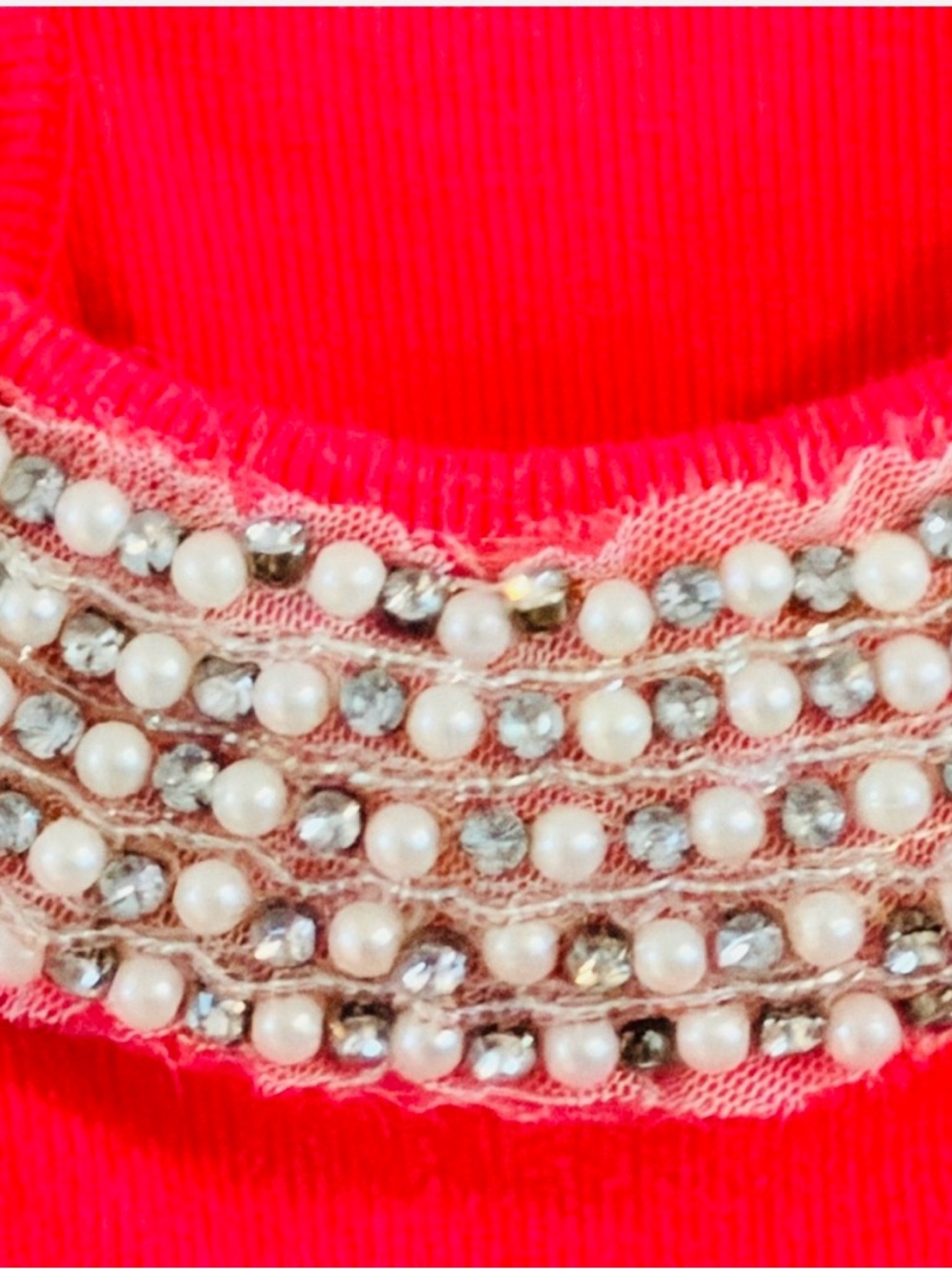 INC Coral Ribbed Tank With Pearls Embellished Neckline Size XS - Picture 4 of 10